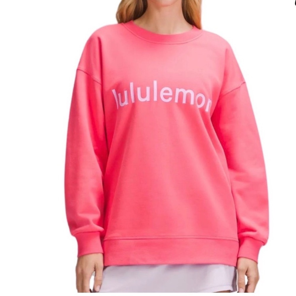 NWOT LULULEMON Pink Perfectly Oversized Crew Graphic Logo Women's Size 8